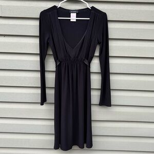 B Smart Long Sleeve V Neck Belted Knee Length Midi Dress Womens Size 9/10
